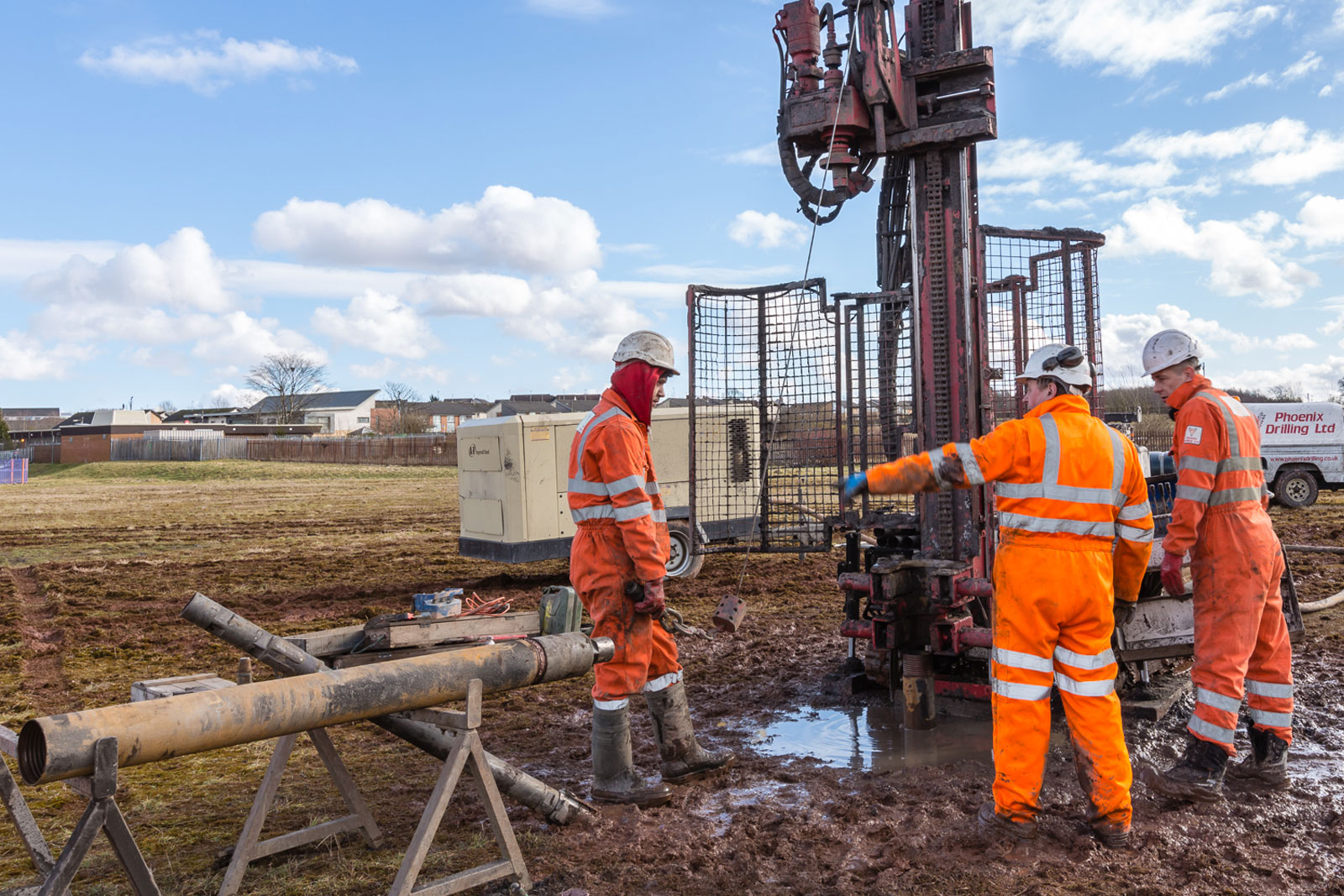 Borehole drilling rig operating in Fulham